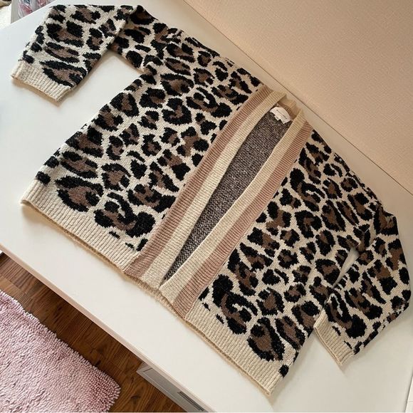 Anthropologie, Line & Dot, Leopard Print Open Cardigan, Cream, Brown & Black Tan - Picture 8 of 11